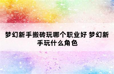 梦幻新手搬砖玩哪个职业好 梦幻新手玩什么角色